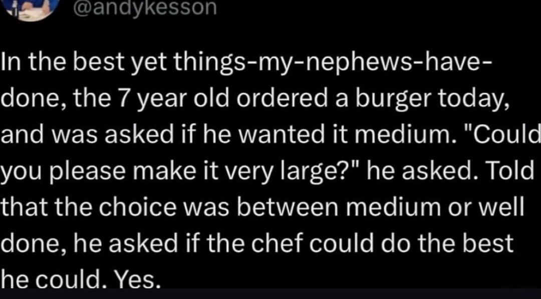 Kid ordered a burger like it’s a diplomacy mission - meme
