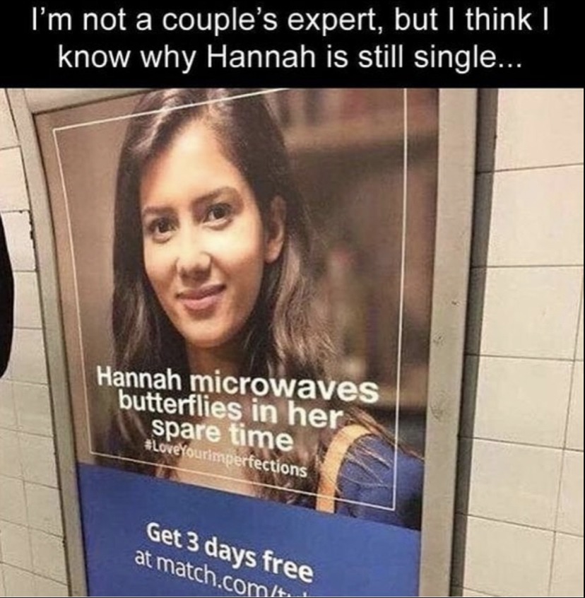 Hannah may be single for the rest of here life - meme