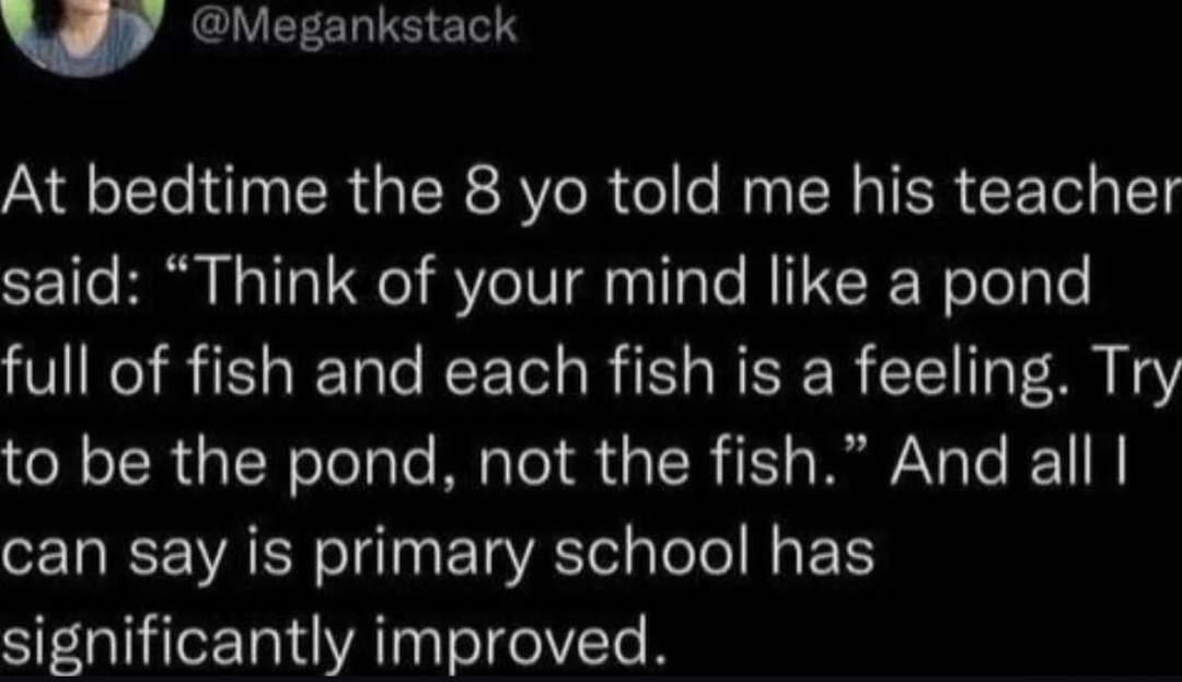 Be the pond, not the fish. 8yo dropping bars - meme