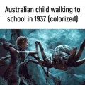Australian child walking to school in 1937