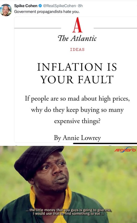 "inflation is your fault" - meme