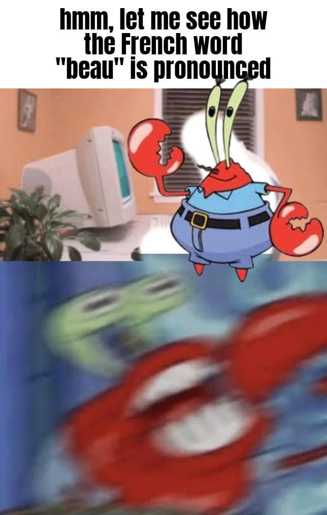 POV: You just learned how 'beau' is pronounced in French - meme