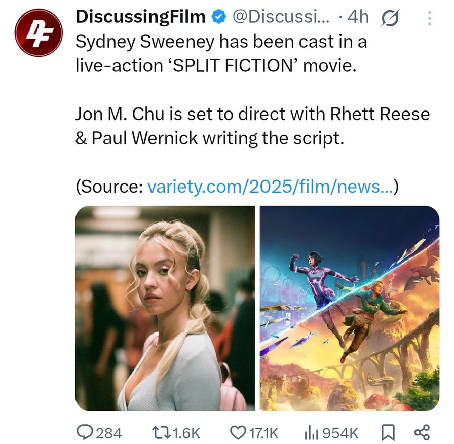 Sydney Sweeney starring in 'Split Fiction' and I already have questions - meme