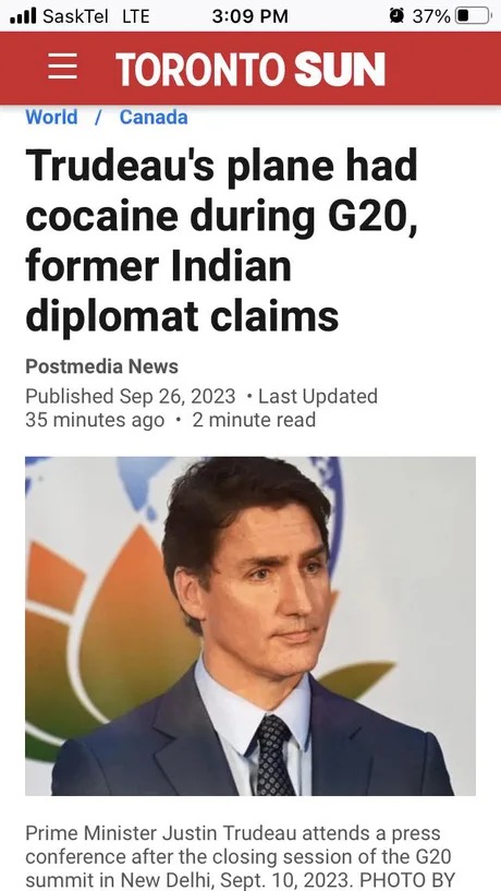 Trudeau's plane had cocaine during G20? - meme