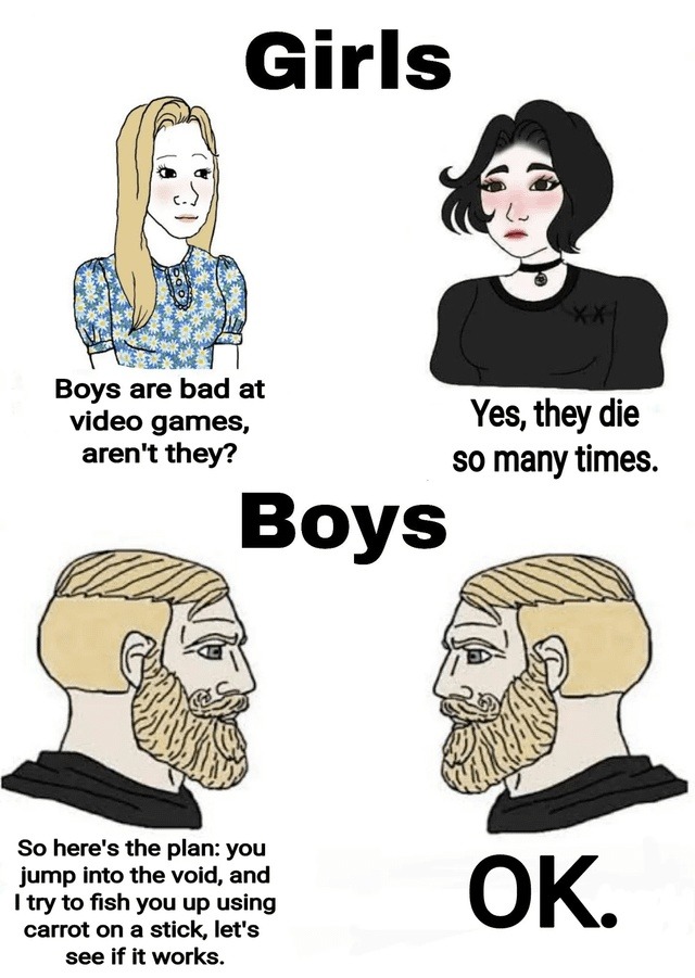 Girls: boys are bad at games. Boys: hear me out... carrot fishing - meme