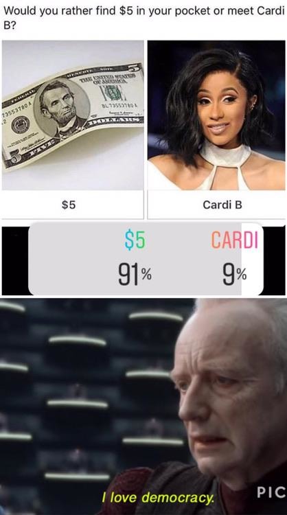 5$ vs Cardi B - meme