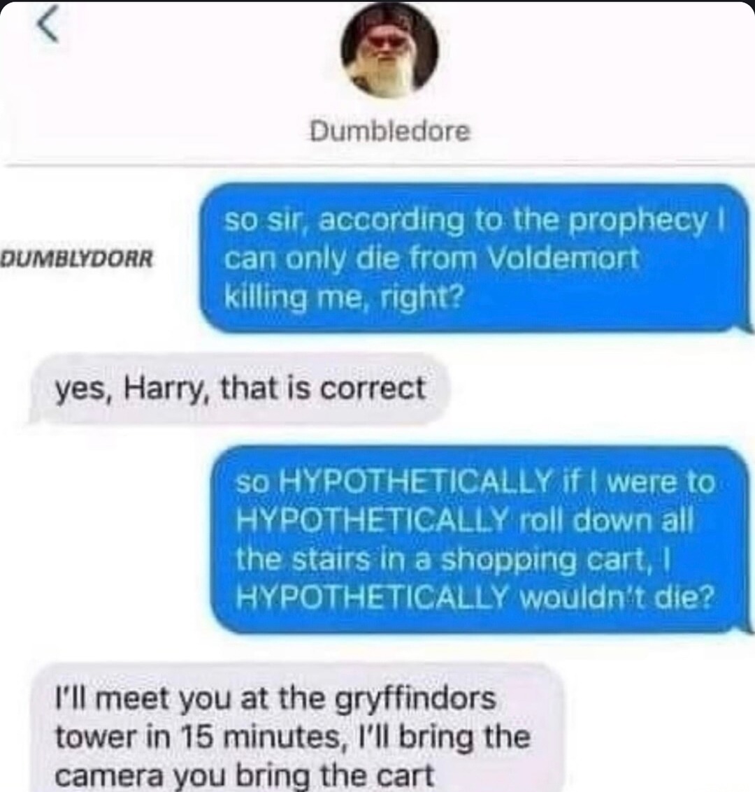 Harry plotting a stair cart stunt like it’s jackass: Hogwarts edition - meme