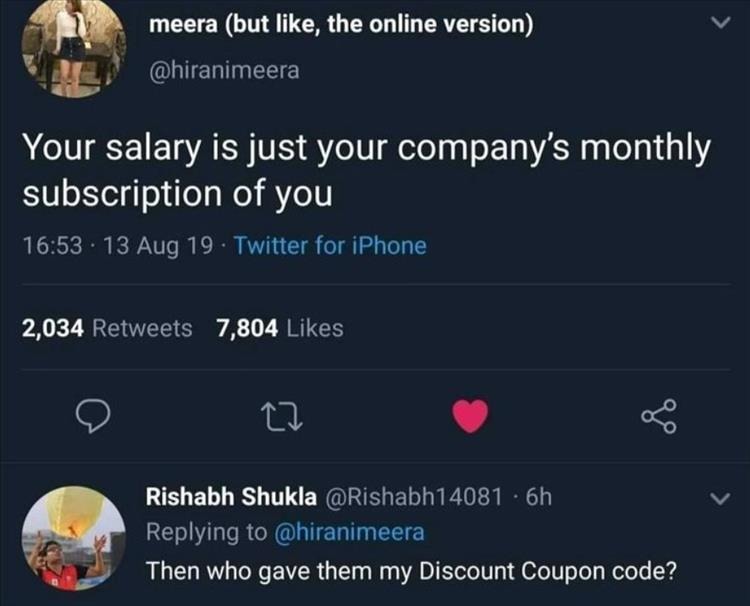 salary is a monthly susbscription of you