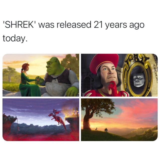 Shrek was released 21 years ago - meme