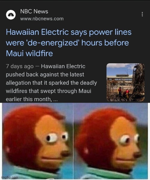 Hawaiian Electric says power lines were de-energied hours before - meme