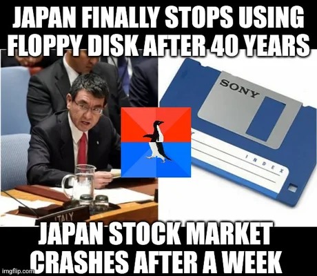 Floppy disk causes the Japanese stock market crash - meme