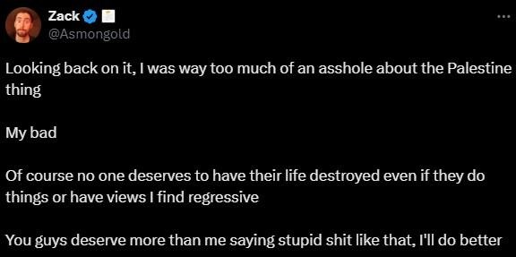 Asmongold apologies for the Palestine controversy - meme