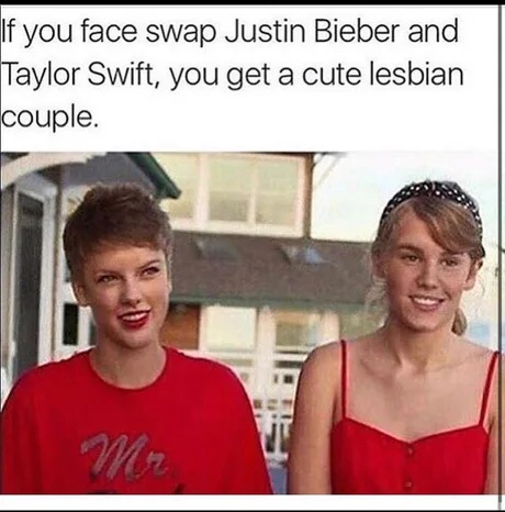 Justin Biever and Taylor Swift face swap - meme