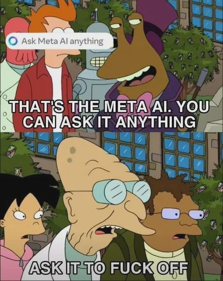 Ask Meta AI anything. First question: can it shut up? - meme