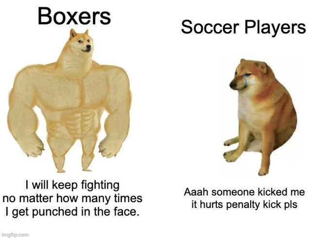Boxers vs soccer players - meme