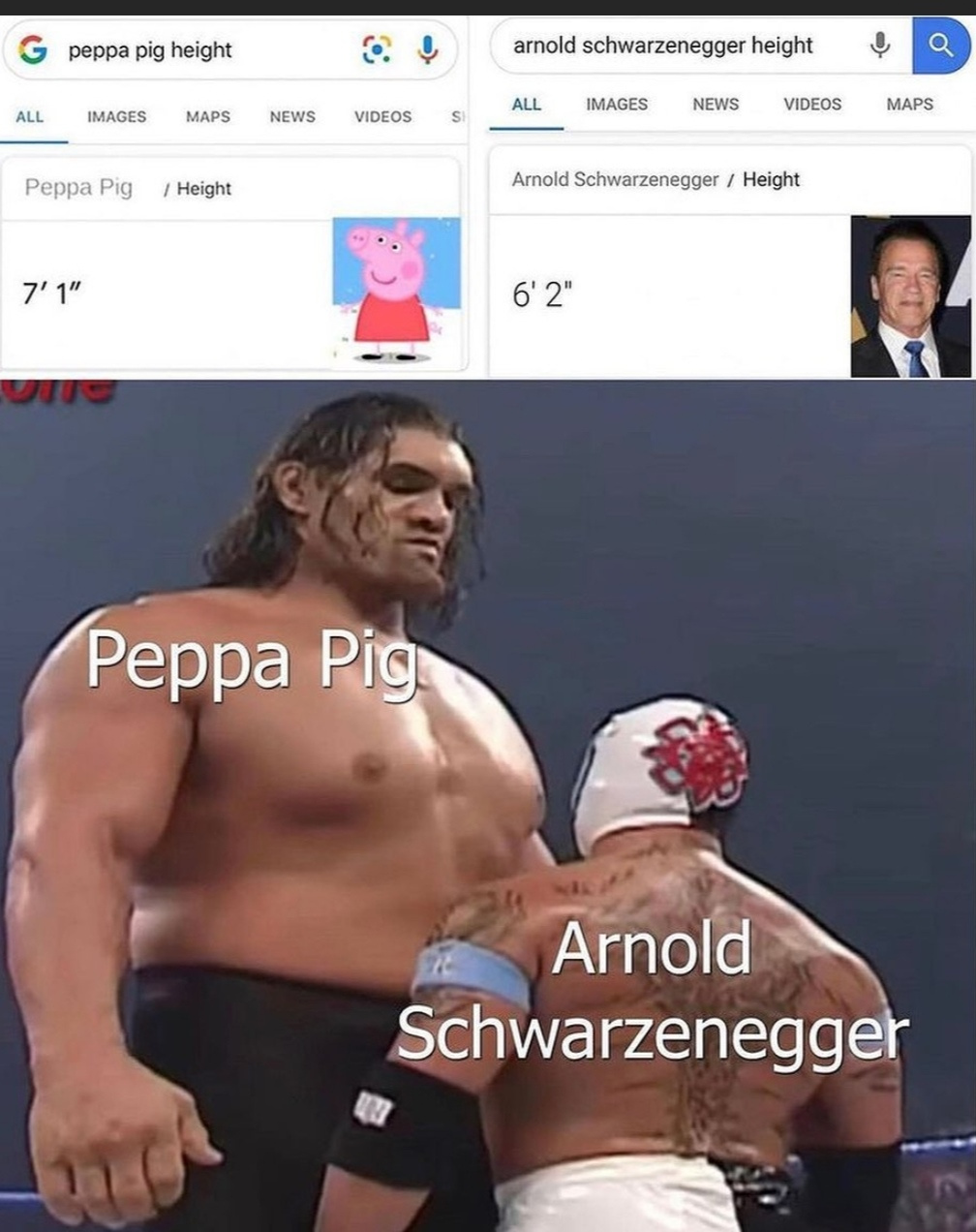 Oh yes, peppa pig is highter than Arnold - meme