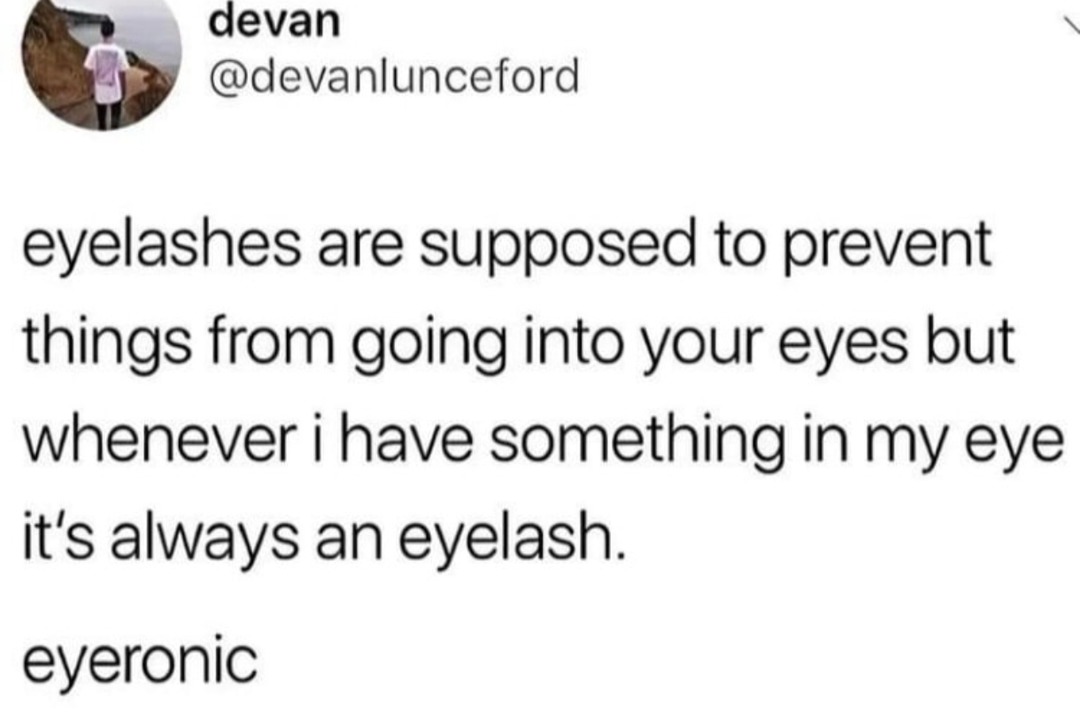Eyelashes: supposed to protect you, actually attack you - meme