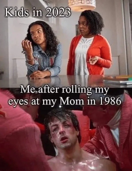 kids now vs me catching hands in 1986 for eye rolling - meme