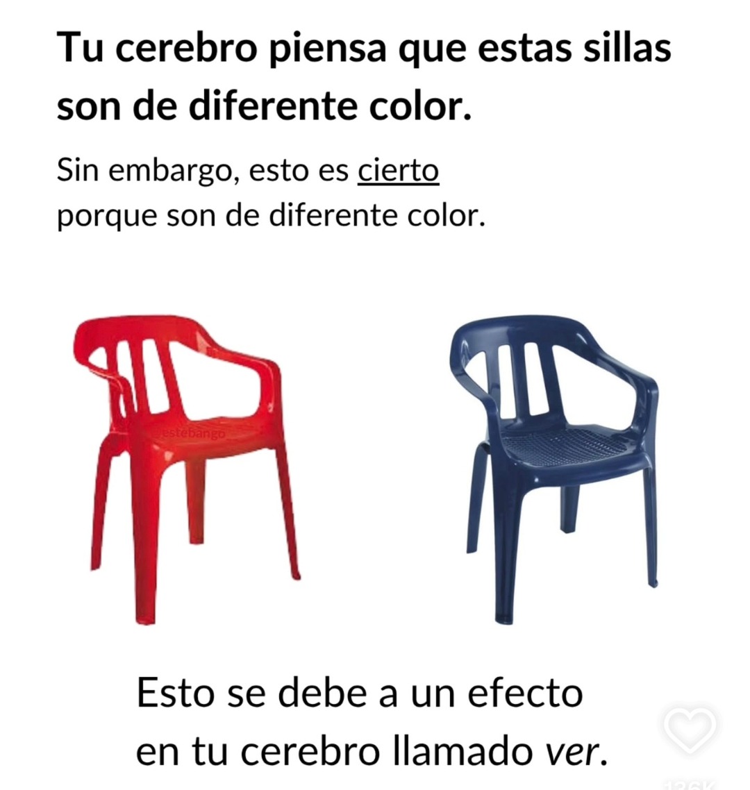 Tu cerebro viendo sillas de colores distintos... que sí son distintos - meme