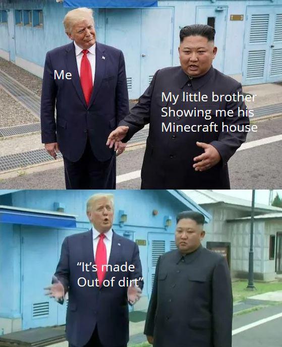 My little brother showing me his Minecraft house - meme