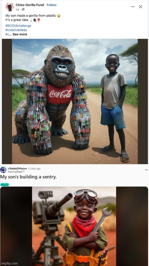 Her son made a gorilla from plastic lol - meme