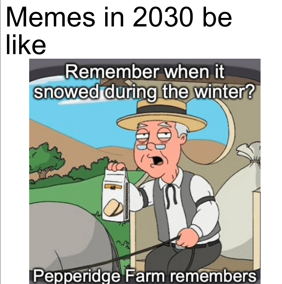 Memes in 2030 gonna be like remember winter? Pepperidge Farm does