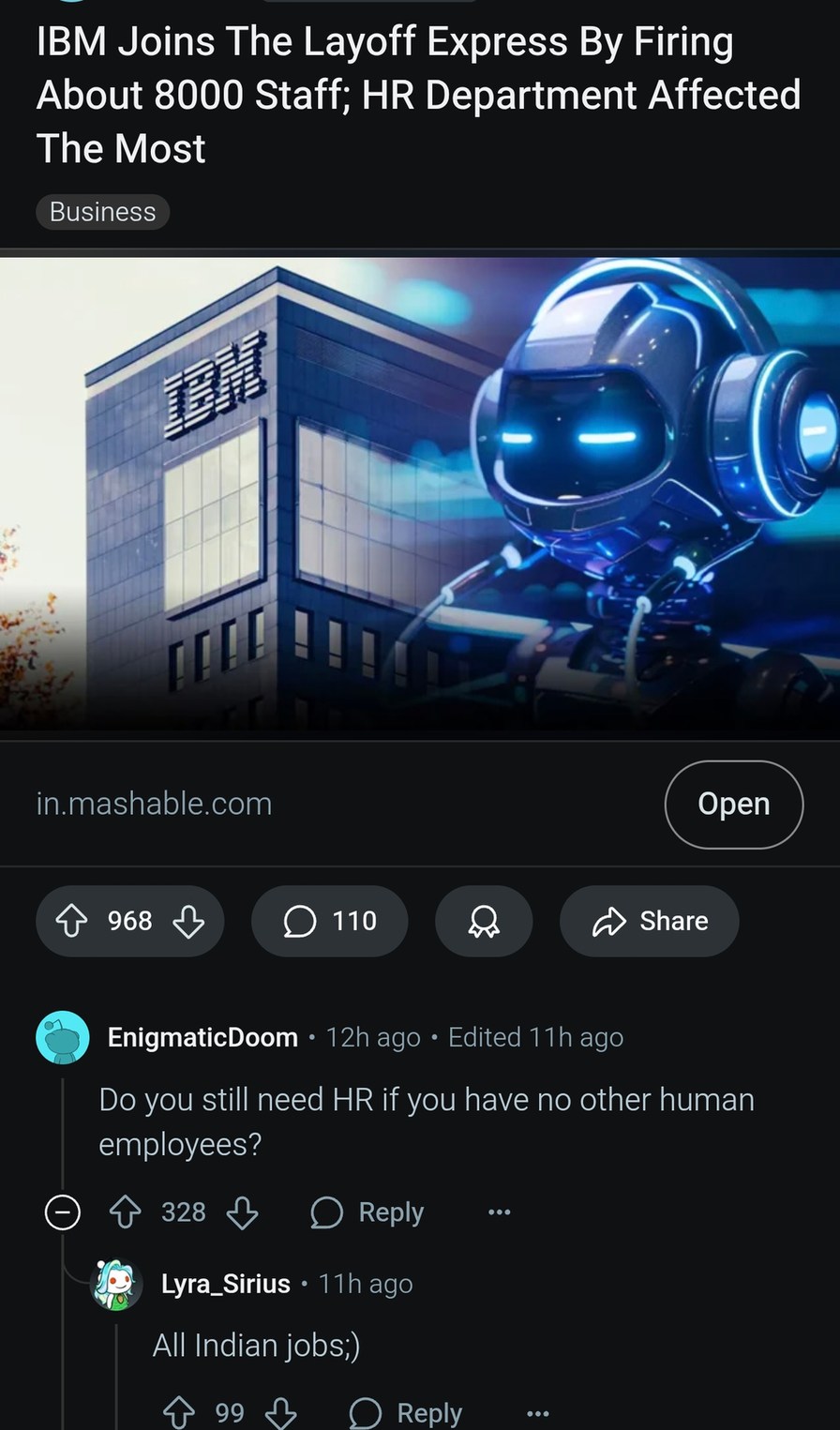 IBM cuts 8K jobs and starts wondering if HR is still needed - meme