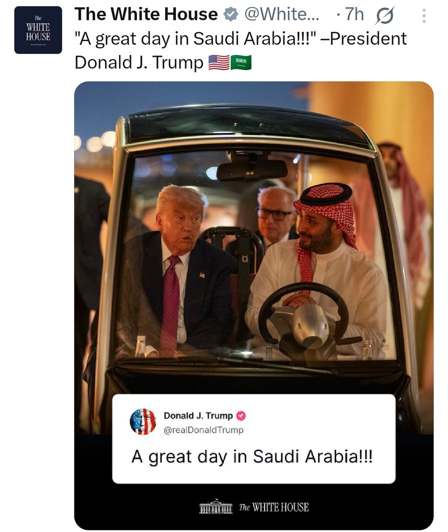 Trump in Saudi Arabia acting like he just won a cruise giveaway - meme
