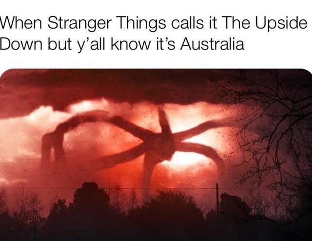 When Stranger Things calls it The Upside Down but you all know it's Australia - meme
