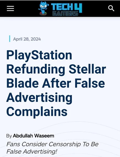 PlayStation refunding Stellar Blade after false advertising complains - meme