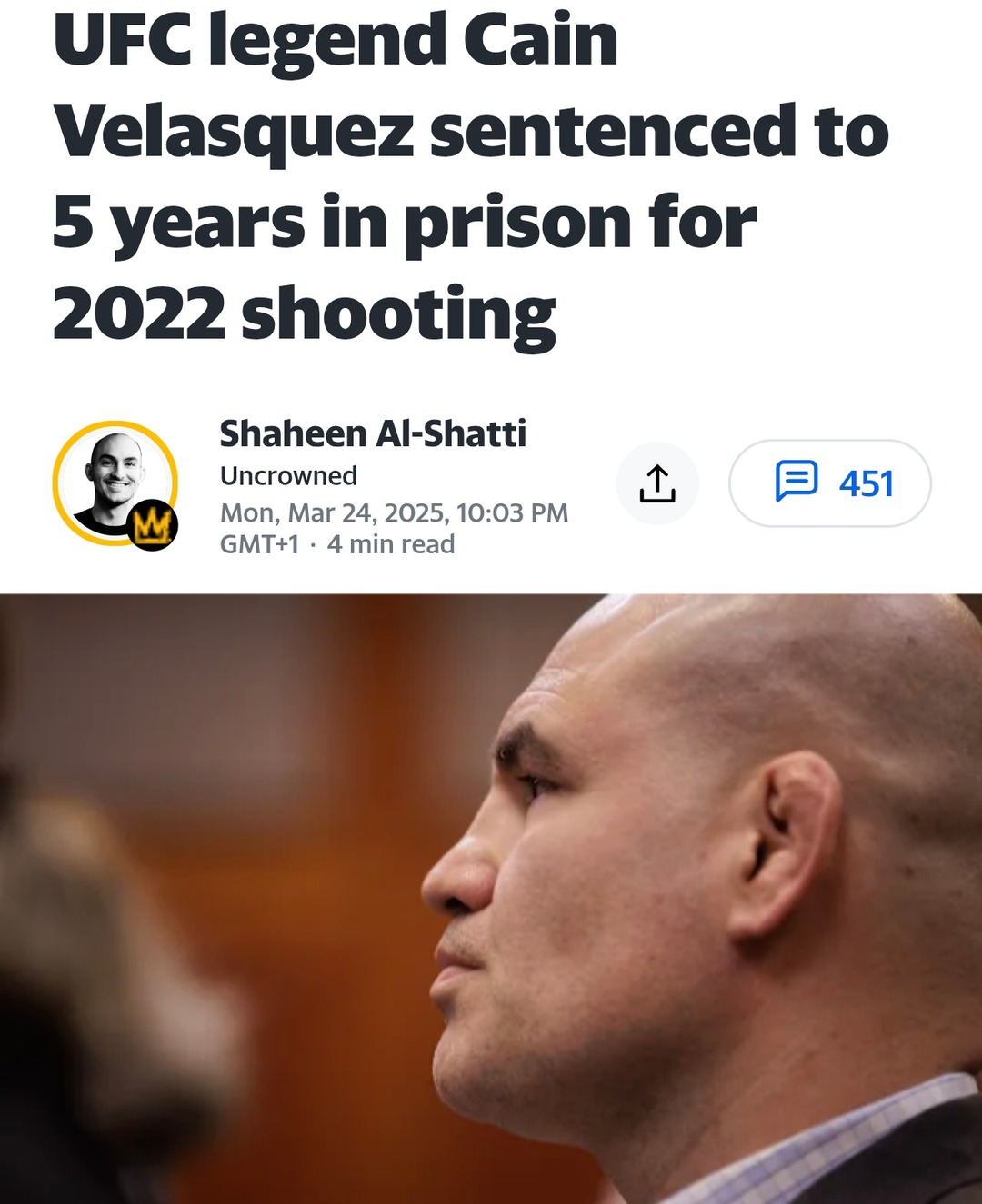 Cain Velasquez sentenced for shooting, but what’s a good story without a plot twist? - meme
