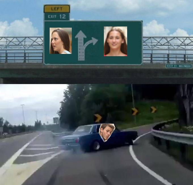 Distracted boyfriend on the highway exit drift - meme