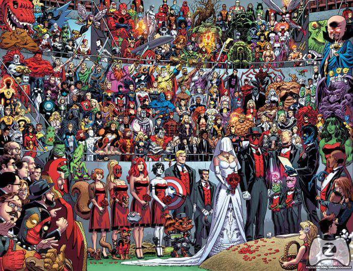 Marvel toda no casamento do deadpool, quem e a noiva? - meme