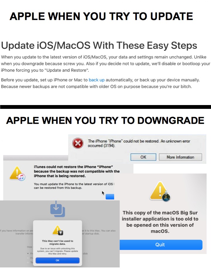 When you try to downgrade Apple devices.... - meme