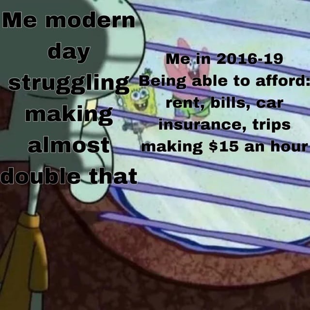Making $15/hr in 2018 felt like luxury. Now it's just survival - meme