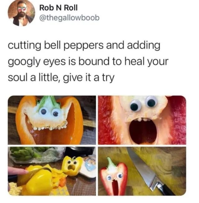 peppers with googly eyes - meme