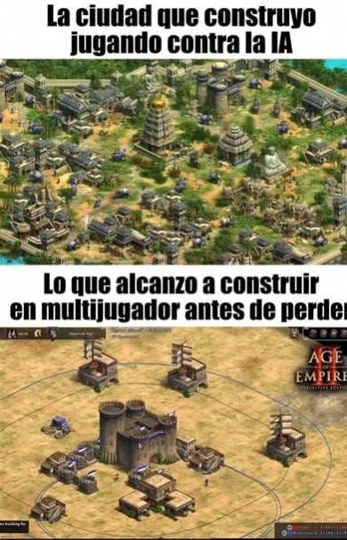 mi ciudad contra la IA vs mi ciudad en multijugador antes de morir - meme