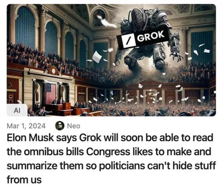 Elon Musk wants Grok to summarize government bills for transparency - meme