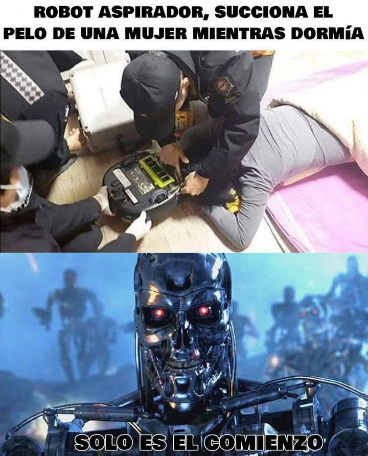 Cuando el robot aspirador decide raparte mientras duermes - meme