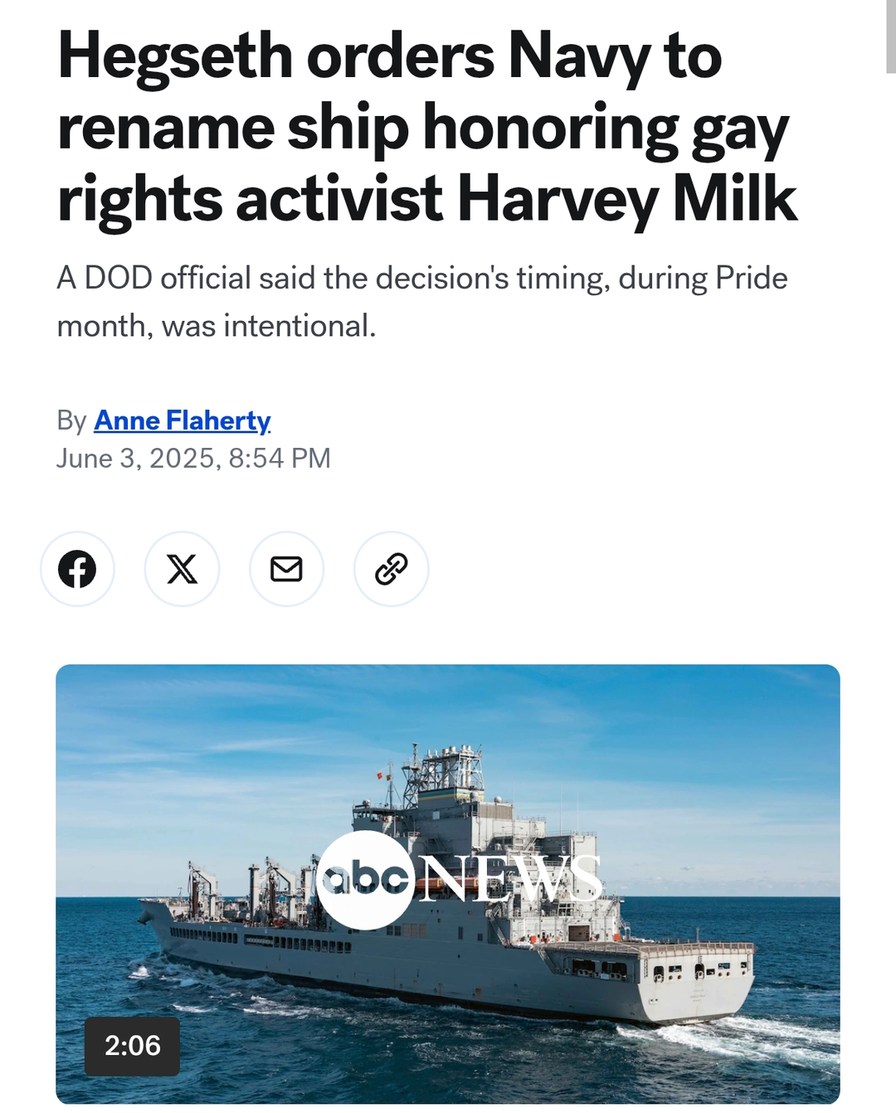 Navy renames ship during Pride Month, sparks big debate - meme