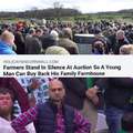 Farmers stand in silence at auction so a young man can buy back his family farmhouse