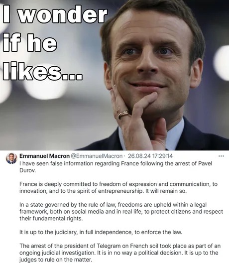 Macron about the Pavel Durov arrest - meme