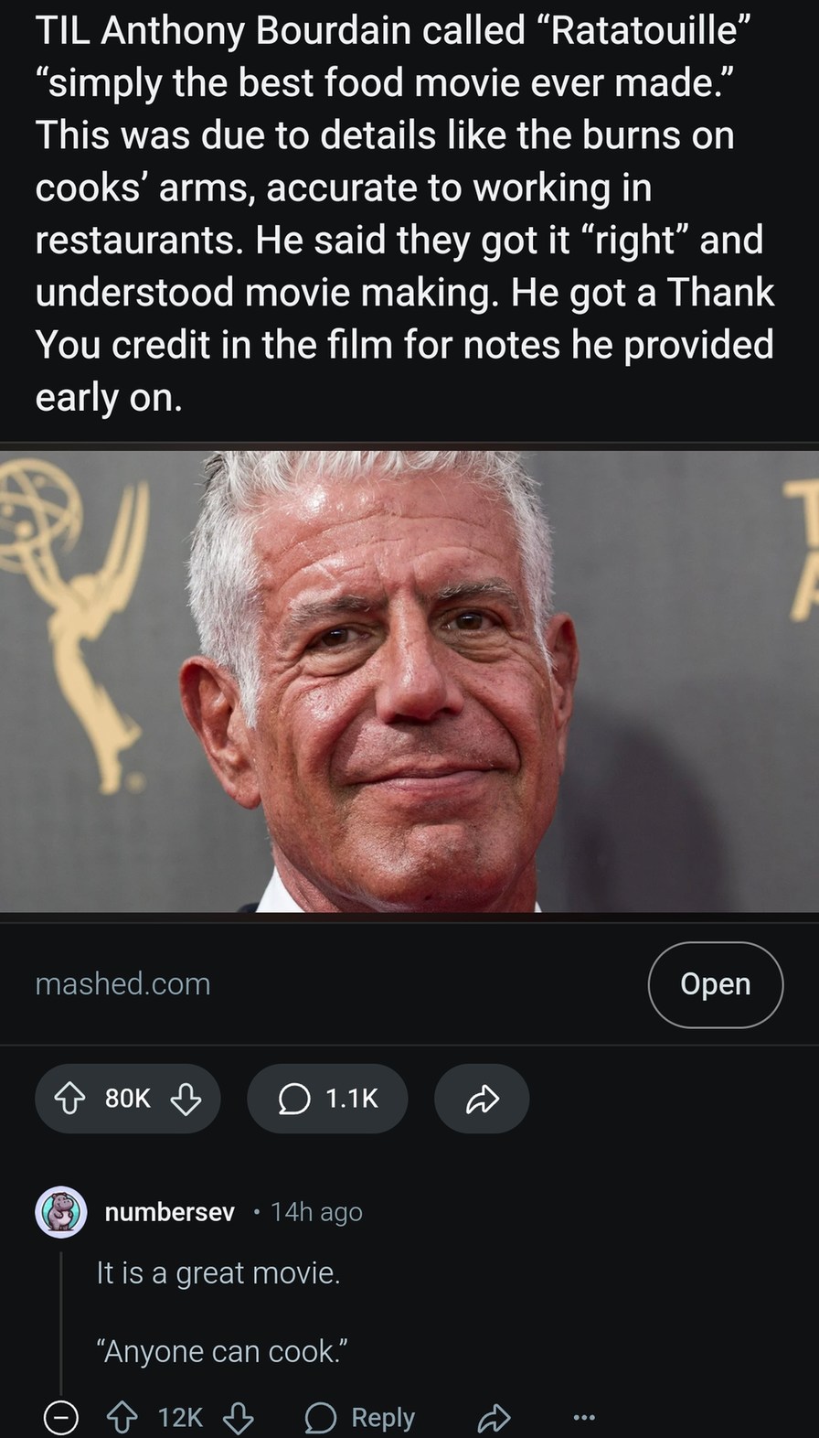 Bourdain called Ratatouille the best food movie ever, and he was right - meme