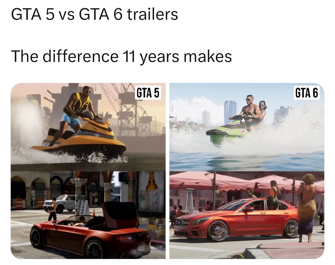 GTA 5 vs GTA 6 trailers: a whole decade glow-up - meme