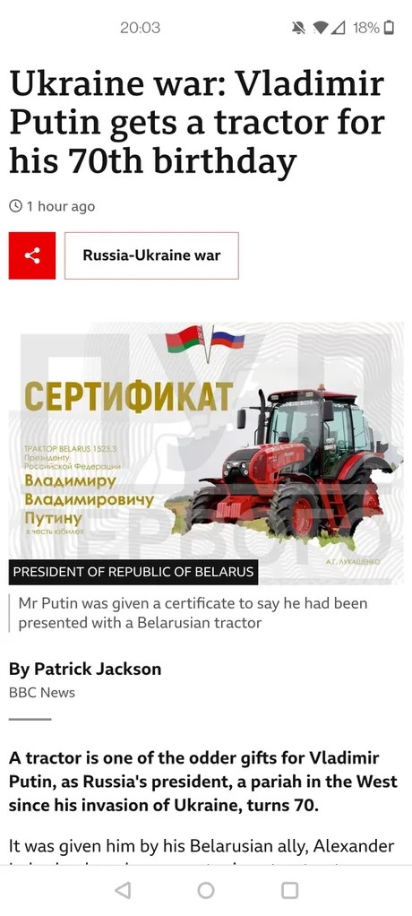 Putig got a new tractor fot his birthday - meme