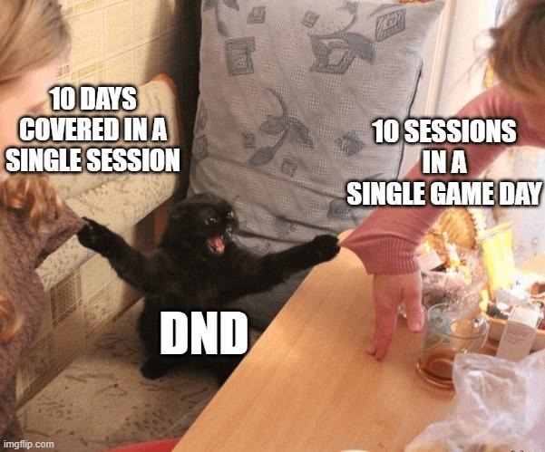 One D&D session = 10 days of chaos - meme