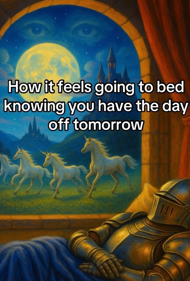 ﻿Howit feels going to bed knowngyou have the day off tomorrow