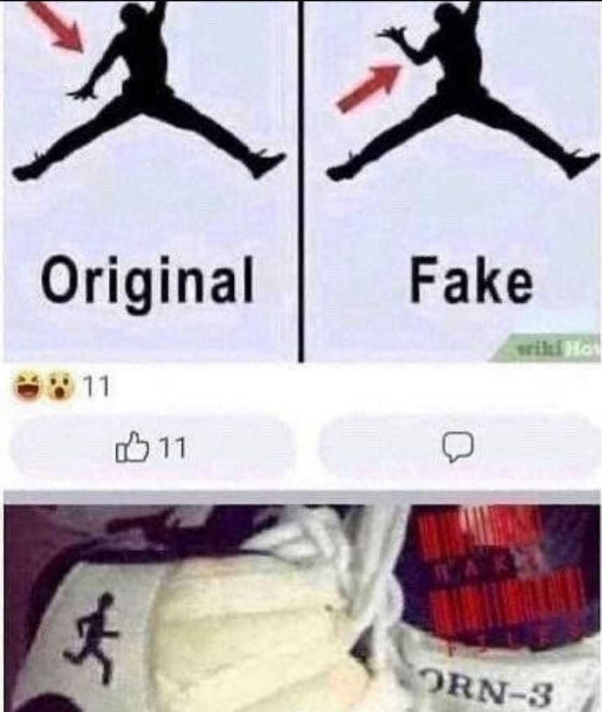 Original vs fake Jordans - meme