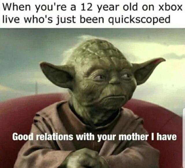 When you're a 12 year old on Xbox live who's just been quickscoped - meme