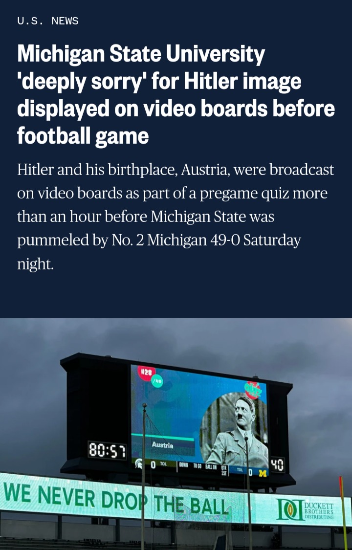 Michigan State deeply sorry for Hitler image displayed before football game - meme